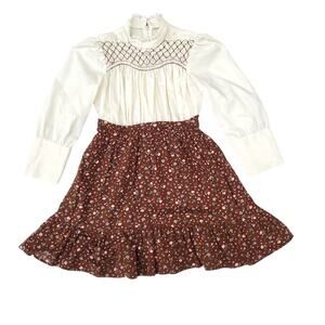 VTG Peasant Prairie Polly Finders Hand smocked Dress 1960s Bishop Sleeve Sz 8